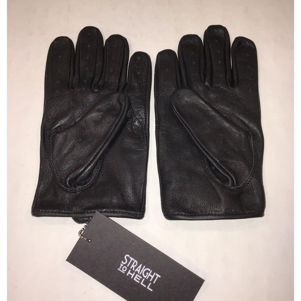 Bullitt Straight To Hell Brand Leather Gloves Black Brass Button Med. Women NWT